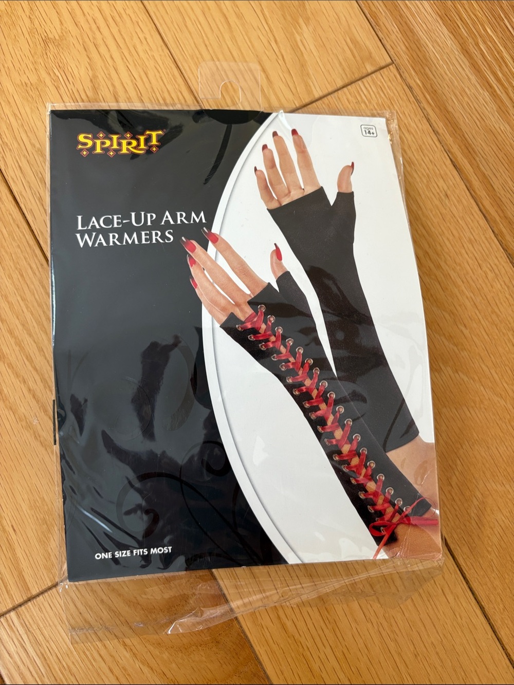 Spirit Black Lace-Up Fingerless Arm Warmers with Red Lacing